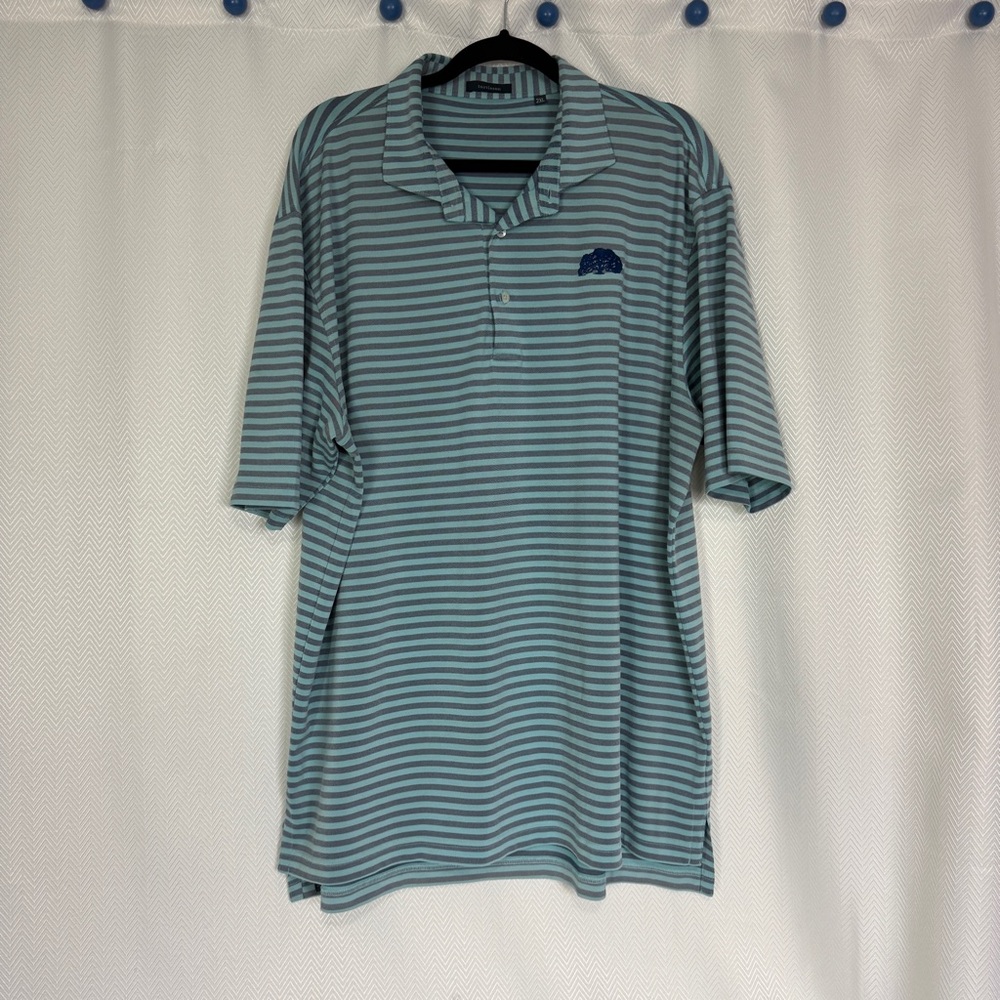 Turtleson Aqua & Navy Striped Polo 2XL